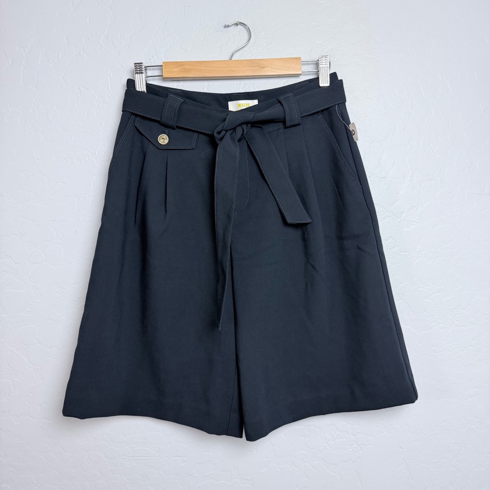 NEW Maeve Anthropologie Navy Blue High Waist Tie Belt Wide Leg Shorts Size 2